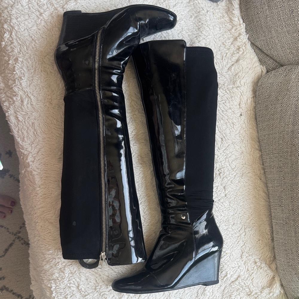 Elegant Black Over the Knee Wedge Boots